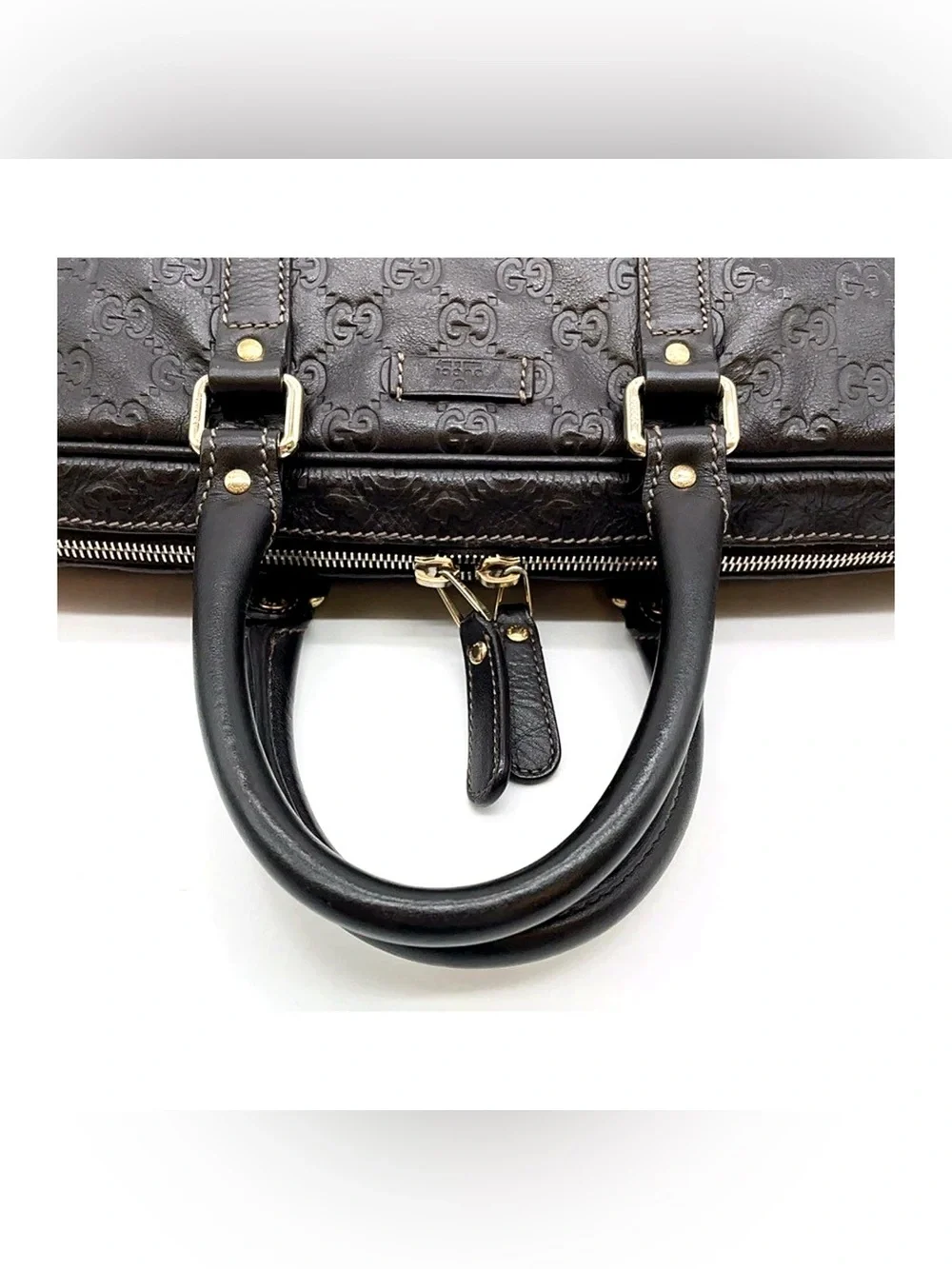 GUCCI Embossed GUCCISIMA Leather Briefcase - Dark Brown PROFESSIONAL